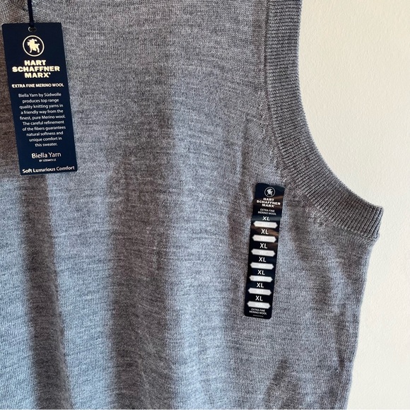 Hart Schaffner Marx Extra Fine Merino Wool Sweater Vest Grey Mens XL NWT - Picture 3 of 5